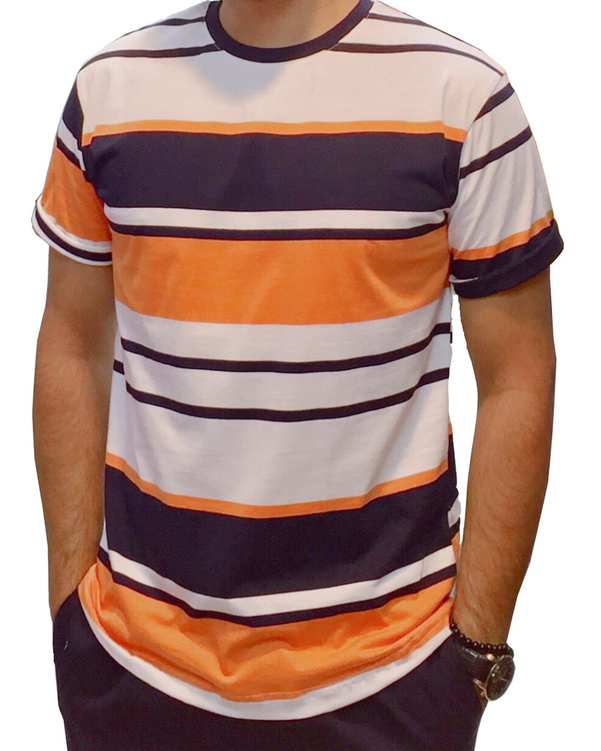 تی شرت مردانه براش یقه گرد سفید نارنجی راه راه دیورسو Diverso ?>