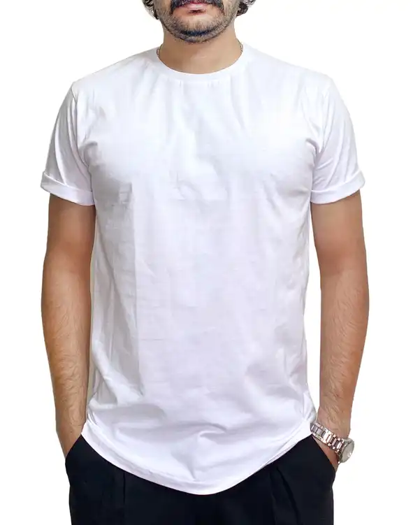 تی شرت مردانه نخی یقه گرد سفید دیورسو Diverso