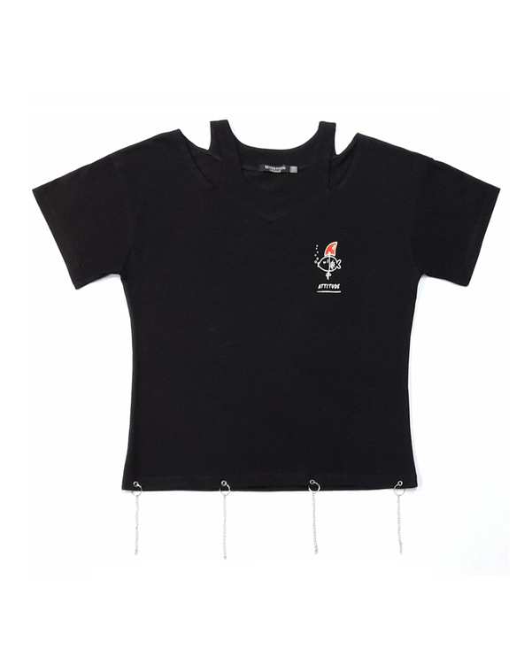 تی شرت دخترانه نخی طرح ماهی مشکی سون پون Seven Poon کد G805