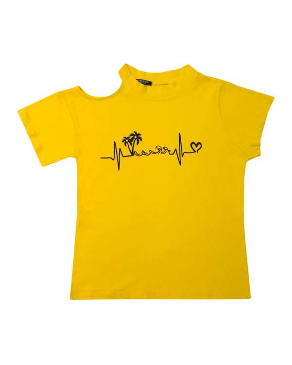 تی شرت دخترانه نخی طرح نخل زرد سون پون Seven Poon کد G807