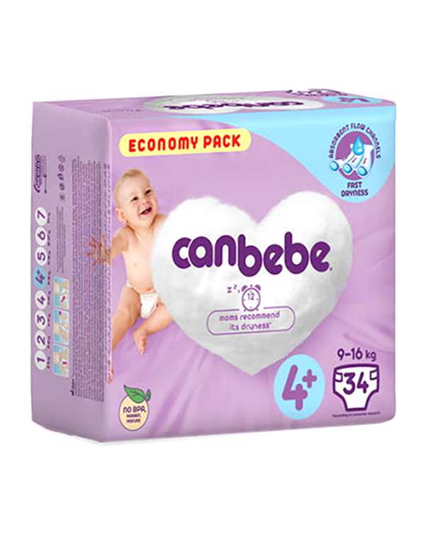 پوشک کودک جان به به Canbebe مدل Ekonomik سایز 4+ بسته 34 عددی