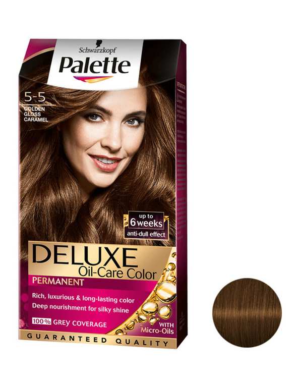 کیت رنگ مو پلت Palette سری Deluxe رنگ بلوند کاراملی شماره 5-5 حجم 50ml
