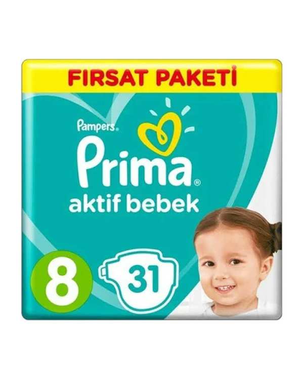 پوشک کودک پریما Prima مدل Aktif Bebek سایز 8 بسته 31 عددی
