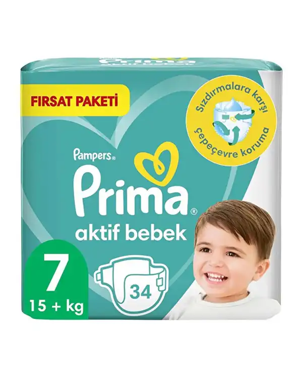 پوشک کودک پریما Prima مدل Aktif bebek سایز 7 بسته 34 عددی