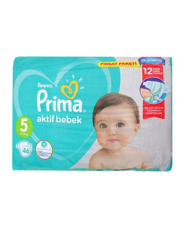 پوشک کودک چسبی پریما Prima مدل Aktif bebek سایز 5 بسته 46 عددی