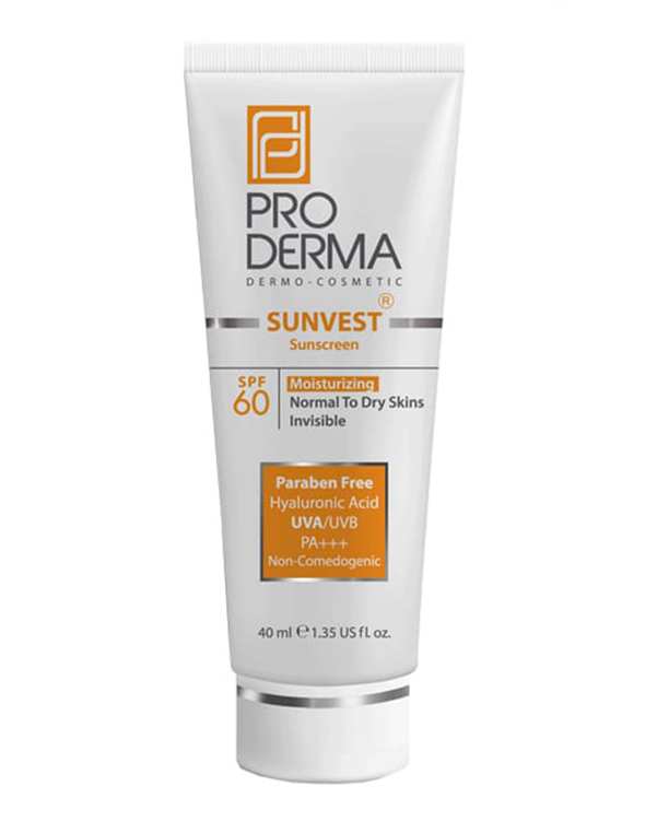 ضد آفتاب و مرطوب کننده بی رنگ SPF60 پرودرما Proderma مدل Sunvest حجم 40ml
