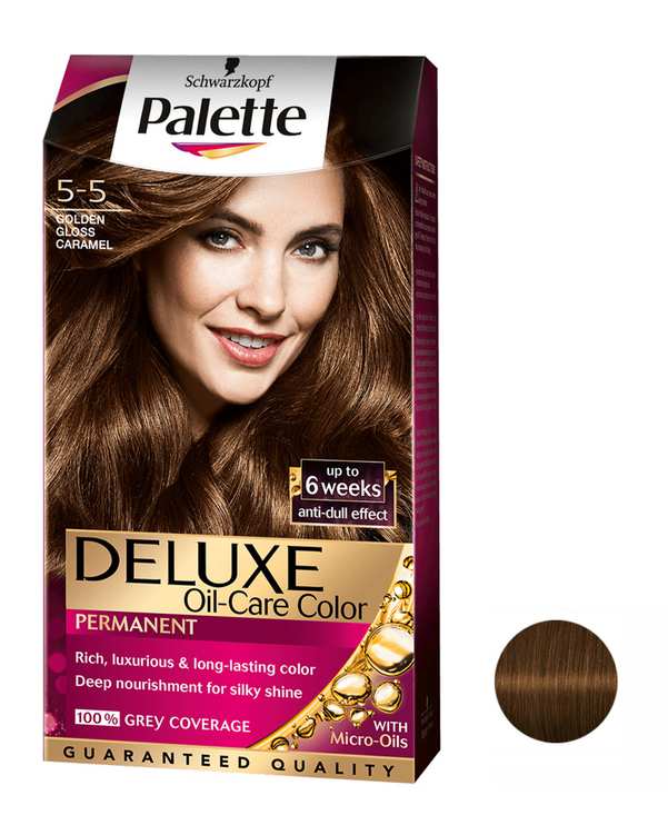 کیت رنگ مو پلت Palette سری Deluxe رنگ بلوند کاراملی شماره 5-5 حجم 50ml