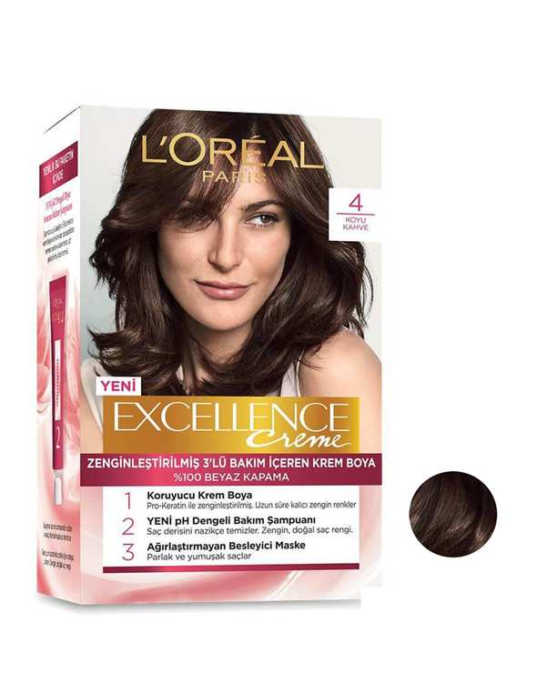 رنگ ‌مو لورآل Loreal سری Excellence رنگ قهوه ای تیره شماره 4