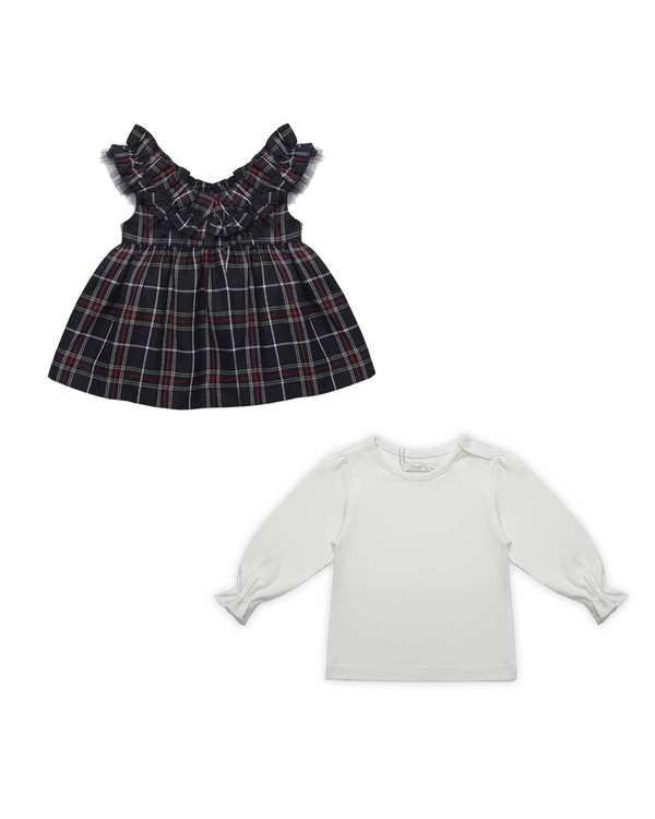 بلوز و سارافون دخترانه نوزدای نخی سرمه ای فیورلا Fiorella مدل دلژین