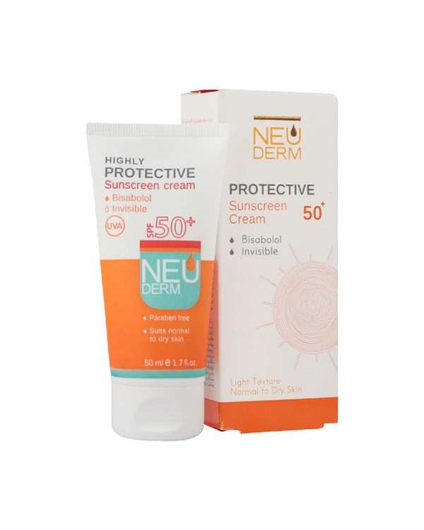 کرم ضد آفتاب بی رنگ SPF50  نئودرم Neuderm مناسب انواع پوست 50ml کد 03