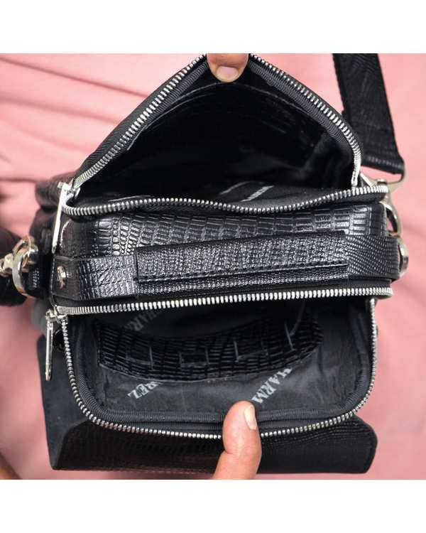 کیف دوشی چرم مدل DG74.Lizard مشکی چرم بارز Charm Barez - تصویر 3