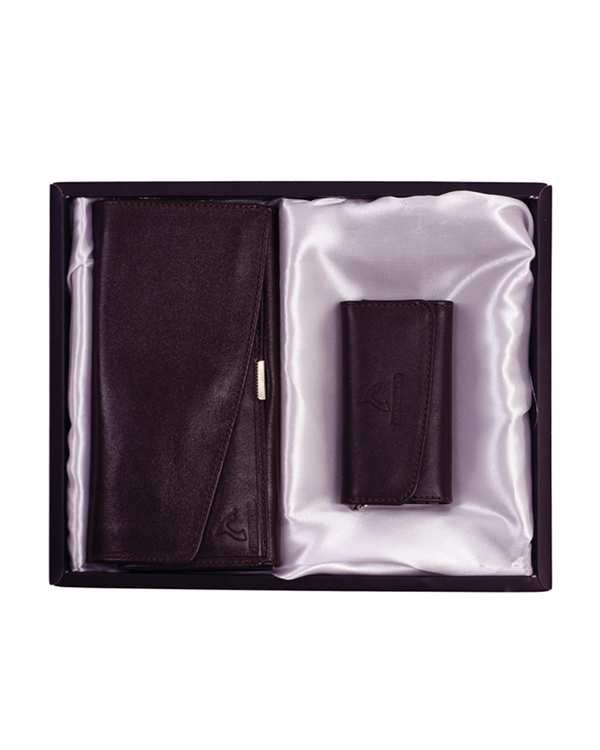 ست هدیه چرم زنانه قهوه ای تیره چرم بارز Charm Barez مدل DS8.1.nw