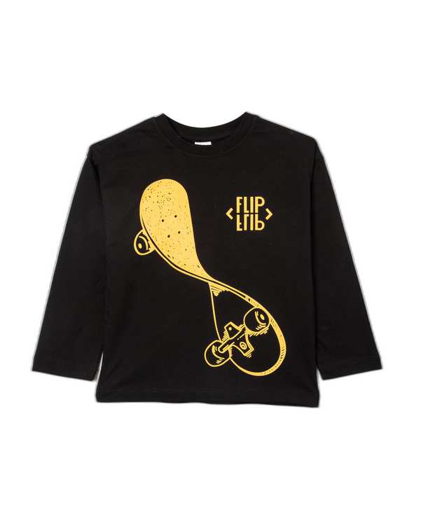 تی شرت بچگانه نخی آستین بلند مشکی جی بی جو Jibijo مدل Flip کد 402051