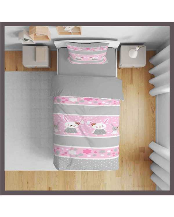روتختی بچگانه یک نفره 5 تکه صورتی طوسی نوپه هوم Nopehome طرح خرگوش کد T4945