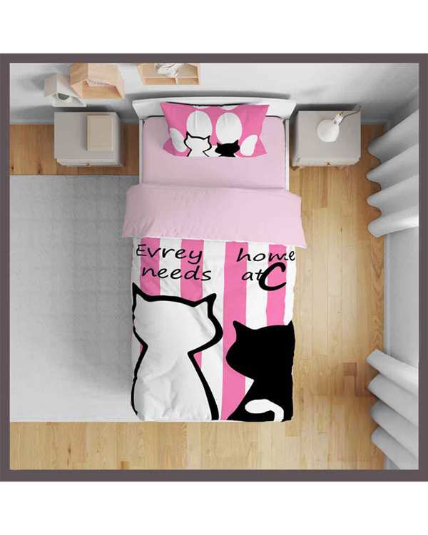 روتختی بچگانه یک نفره 5 تکه صورتی نوپه هوم Nopehome طرح گربه کد T4946