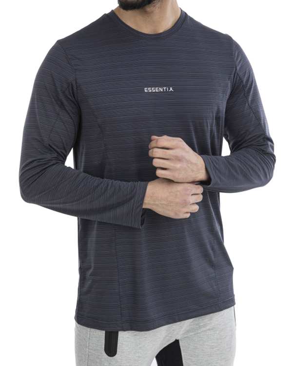 تی شرت مردانه ورزشی آستین بلند طوسی تیره مل اند موژ Mel & Moj کد M08328-102