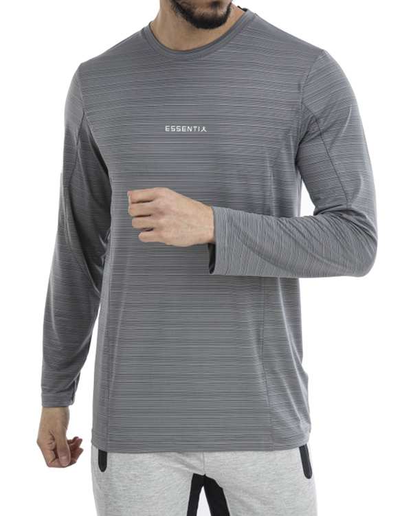 تی شرت مردانه ورزشی آستین بلند طوسی مل اند موژ Mel & Moj کد M08328-103