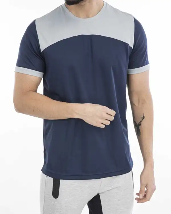 تی شرت مردانه ورزشی سرمه ای طوسی مل اند موژ Mel & Moj کد M08342-401