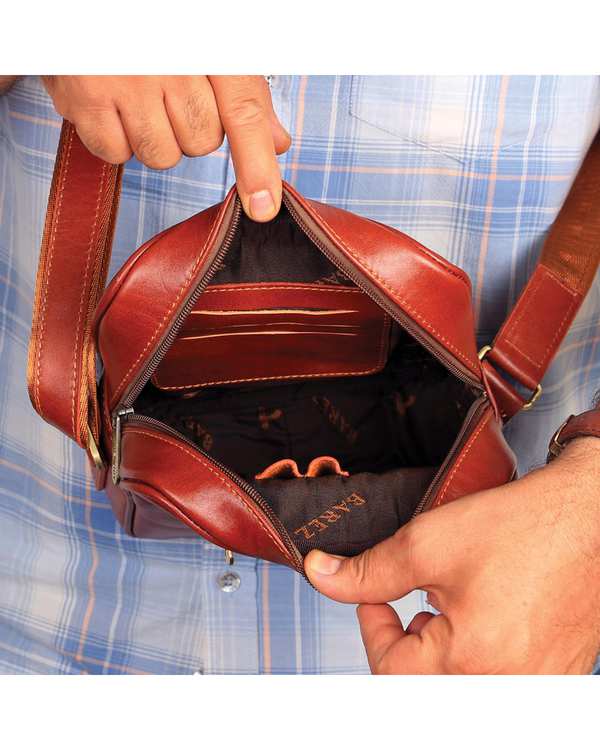 کیف چرم دوشی عسلی چرم بارز Charm Barez مدل DG67 - تصویر 8