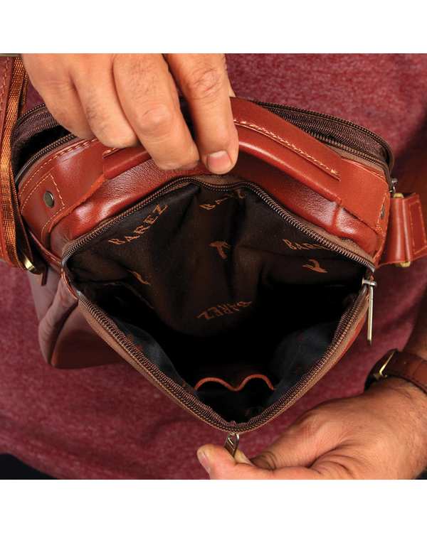 کیف چرم دوشی عسلی چرم بارز Charm Barez مدل DG68 - تصویر 6