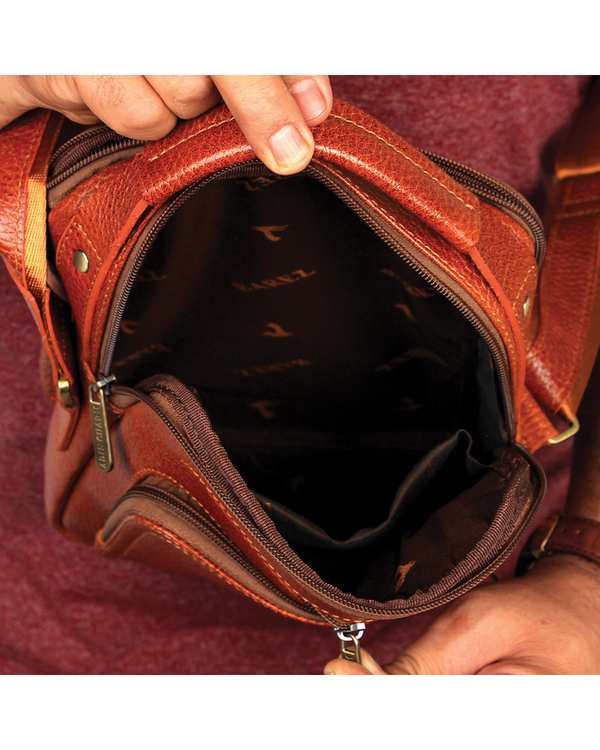 کیف چرم دوشی عسلی چرم بارز Charm Barez مدل DG68.1 - تصویر 7