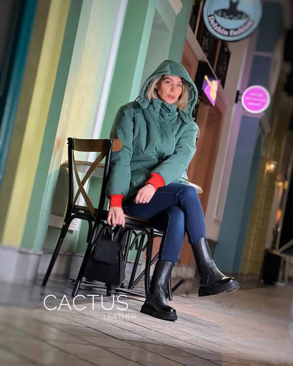 بوت چرم زنانهمشکی ورنی کاکتوس Cactus کد WS4043 - تصویر 3