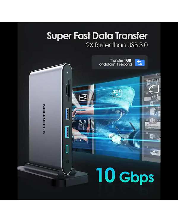 داک استیشن 10 پورت USB-C لنشن Lention مدل D65 خاکستری - تصویر 5