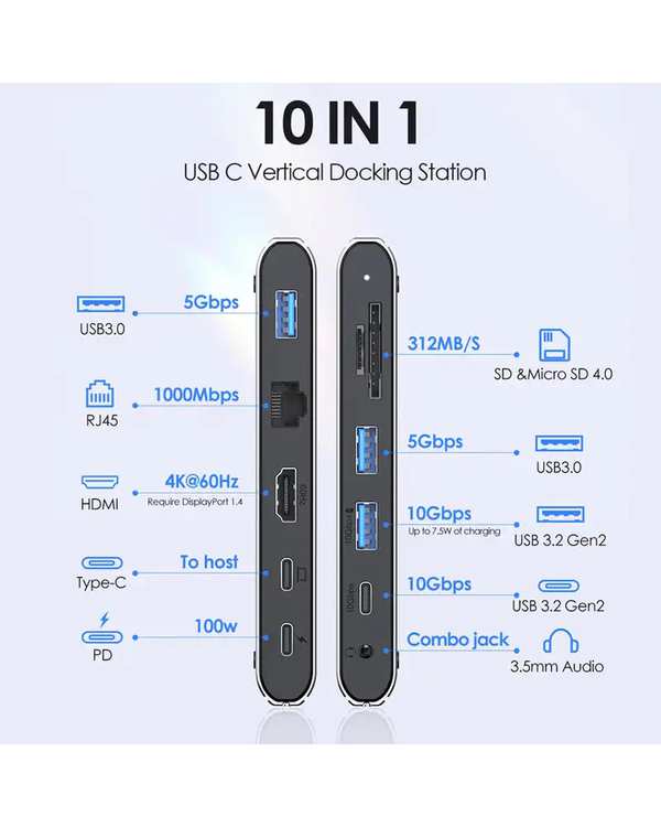 داک استیشن 10 پورت USB-C لنشن Lention مدل D65 خاکستری - تصویر 6