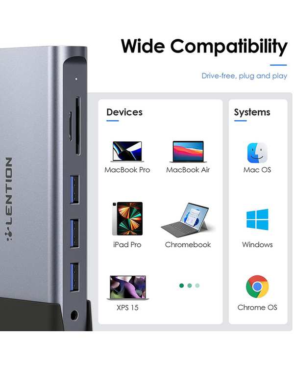 داک استیشن 11 پورت USB-C لنشن Lention مدل D54 خاکستری - تصویر 4