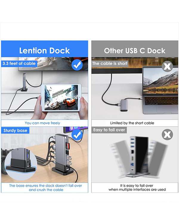 داک استیشن 11 پورت USB-C لنشن Lention مدل D54 خاکستری - تصویر 8