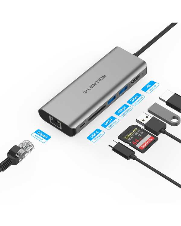 هاب 6 پورت USB-C لنشن Lention مدل C68 نقره ای - تصویر 2