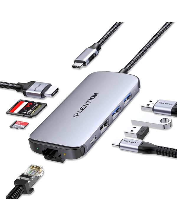 هاب 8 پورت USB-C لنشن Lention مدل C48 خاکستری - تصویر 2