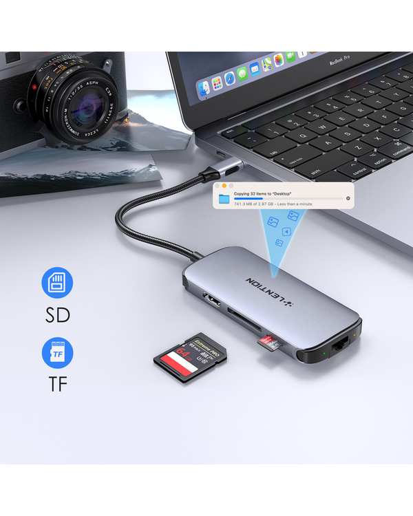 هاب 8 پورت USB-C لنشن Lention مدل C48 خاکستری - تصویر 3