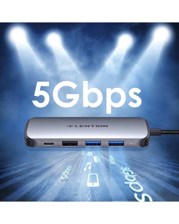 هاب 8 پورت USB-C لنشن Lention مدل C48 خاکستری - تصویر 6