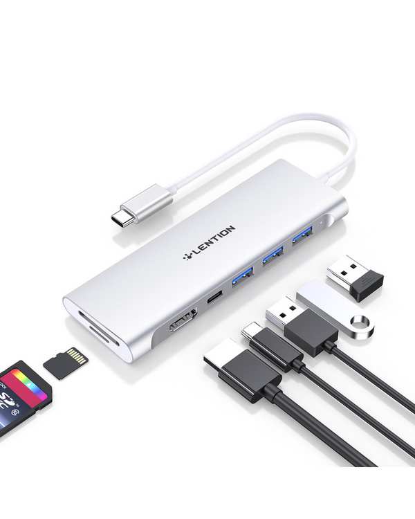هاب 7 پورت USB-C لنشن Lention مدل C36B-HCR خاکستری - تصویر 2