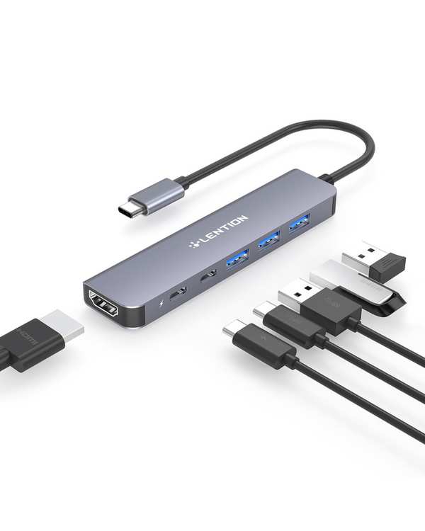 هاب 6 پورت USB-C لنشن Lention مدل CE35s خاکستری - تصویر 2