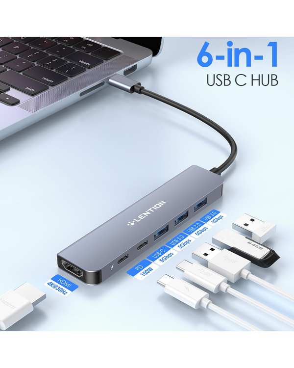 هاب 6 پورت USB-C لنشن Lention مدل CE35s خاکستری - تصویر 7