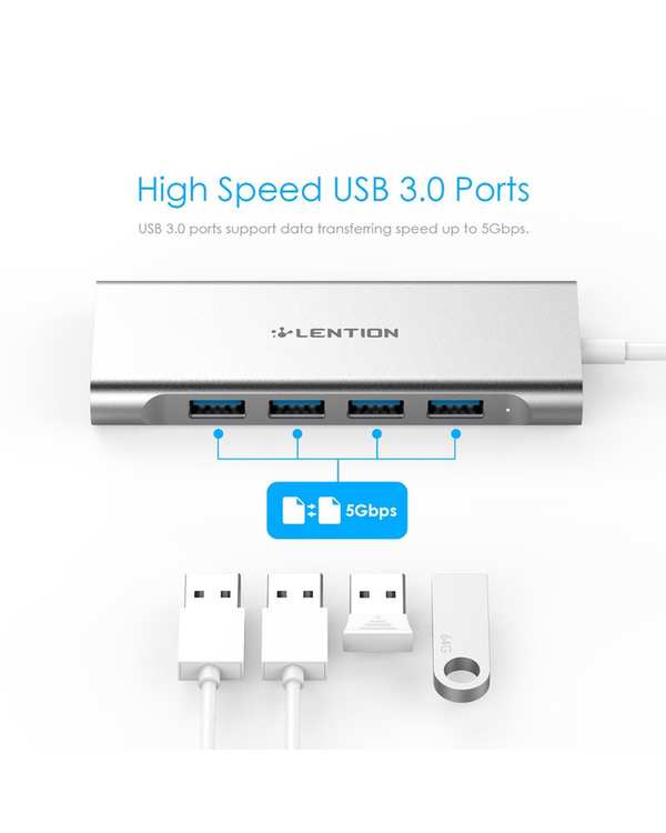 هاب 6 پورت USB-C لنشن Lention مدل C35 نقره ای - تصویر 3