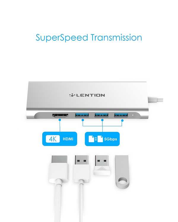 هاب 6 پورت USB-C لنشن Lention مدل C34 خاکستری - تصویر 4