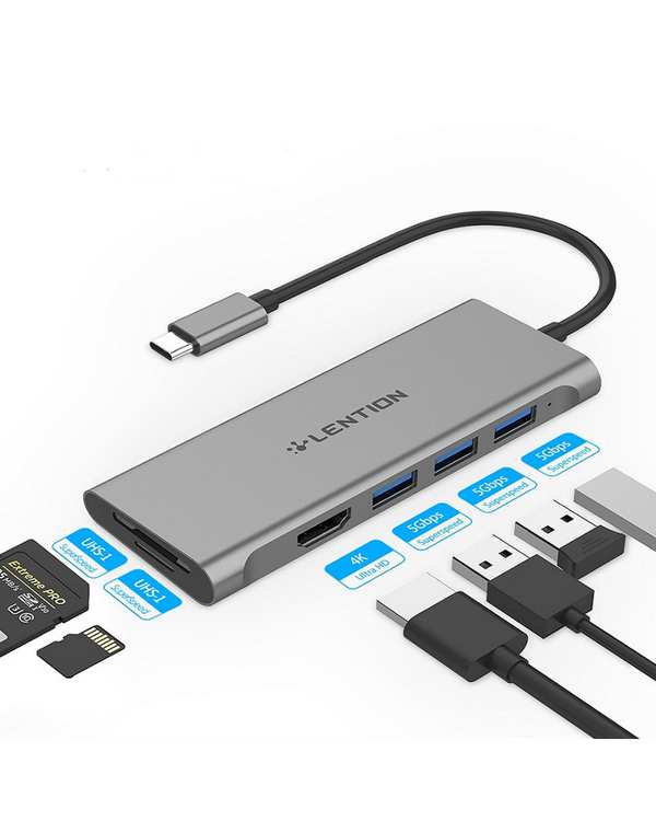 هاب 6 پورت USB-C لنشن Lention مدل C34 خاکستری - تصویر 5