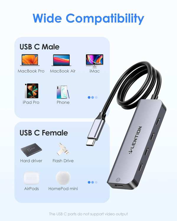 هاب 5 پورت USB-C لنشن Lention مدل CE31 خاکستری - تصویر 4