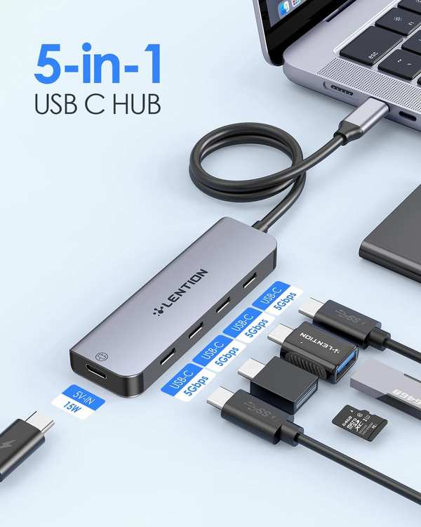 هاب 5 پورت USB-C لنشن Lention مدل CE31 خاکستری - تصویر 6