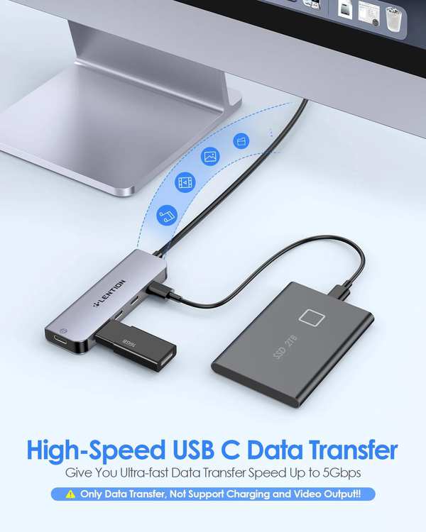 هاب 5 پورت USB-C لنشن Lention مدل CE31 خاکستری - تصویر 7