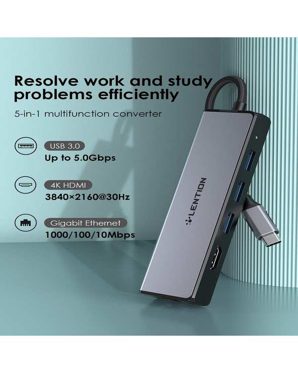 هاب 5 پورت USB-C لنشن Lention مدل C25 خاکستری - تصویر 4