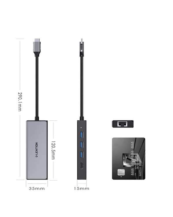 هاب 5 پورت USB-C لنشن Lention مدل C25 خاکستری - تصویر 6