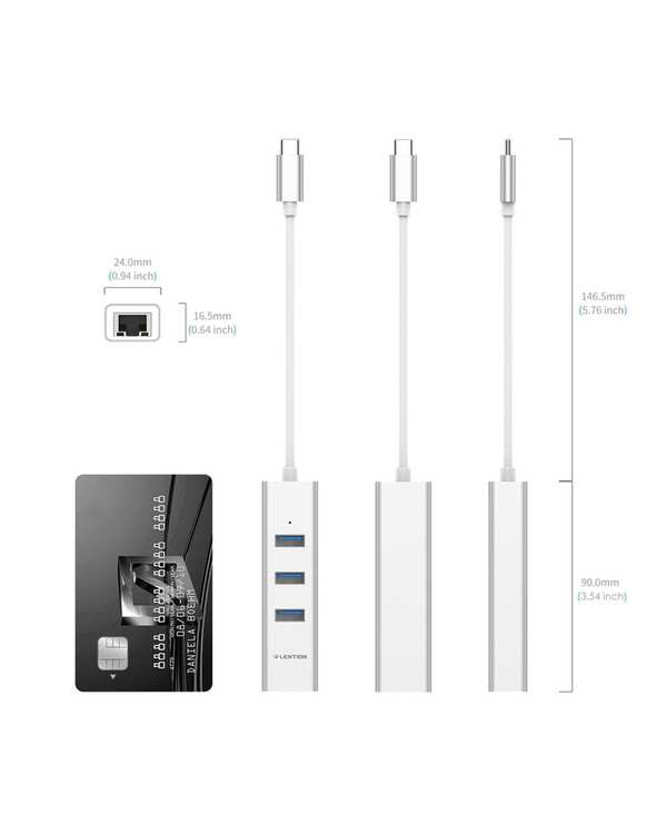 هاب 4 پورت USB-C لنشن Lention مدل C23s نقره ای - تصویر 2