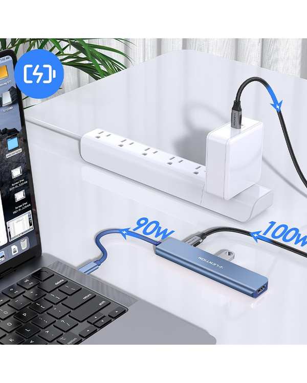 هاب 7 پورت USB-C لنشن Lention مدل CE18 آبی رویال - تصویر 4