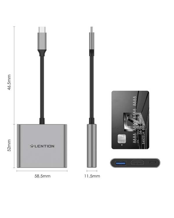 هاب 3 پورت USB-C لنشن Lention مدل C14 خاکستری - تصویر 2
