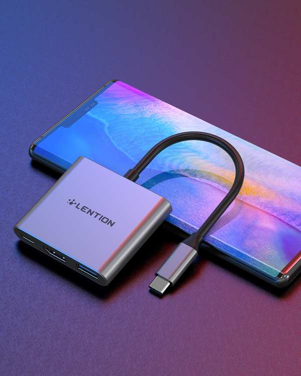هاب 3 پورت USB-C لنشن Lention مدل C14 خاکستری - تصویر 4
