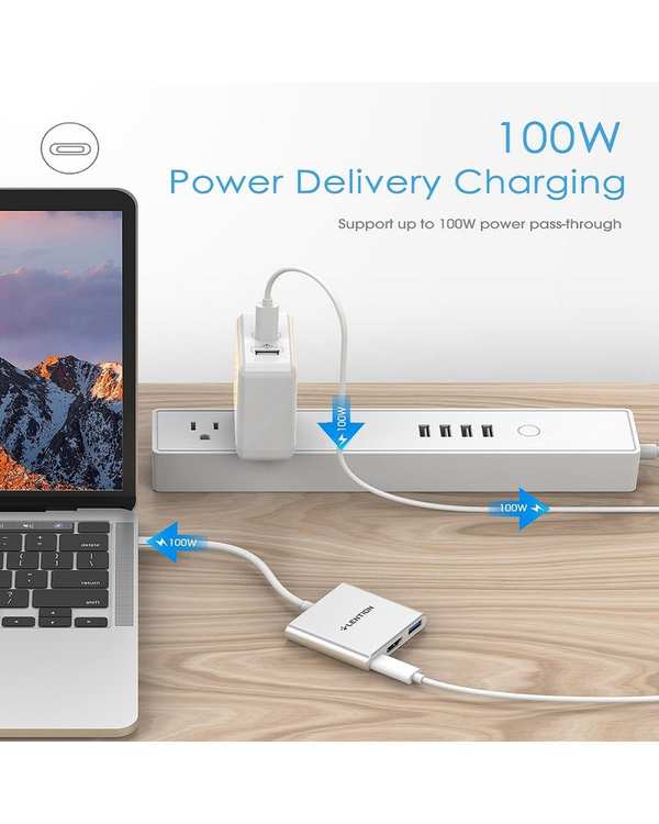 هاب 3 پورت USB-C لنشن Lention مدل C14 نقره ای - تصویر 4